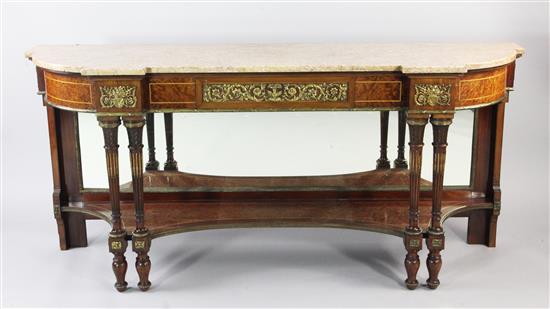 A Louis XVI style thuya and kingwood ormolu mounted console-desserté, W.6ft